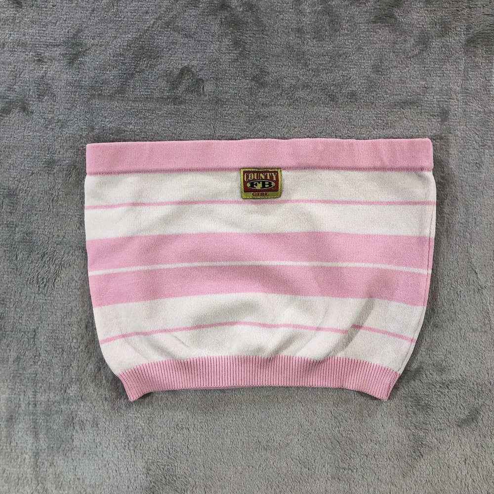 County Girl Tank Top Juniors XS Pink White Stripe Strapless Cropped Tube Knit